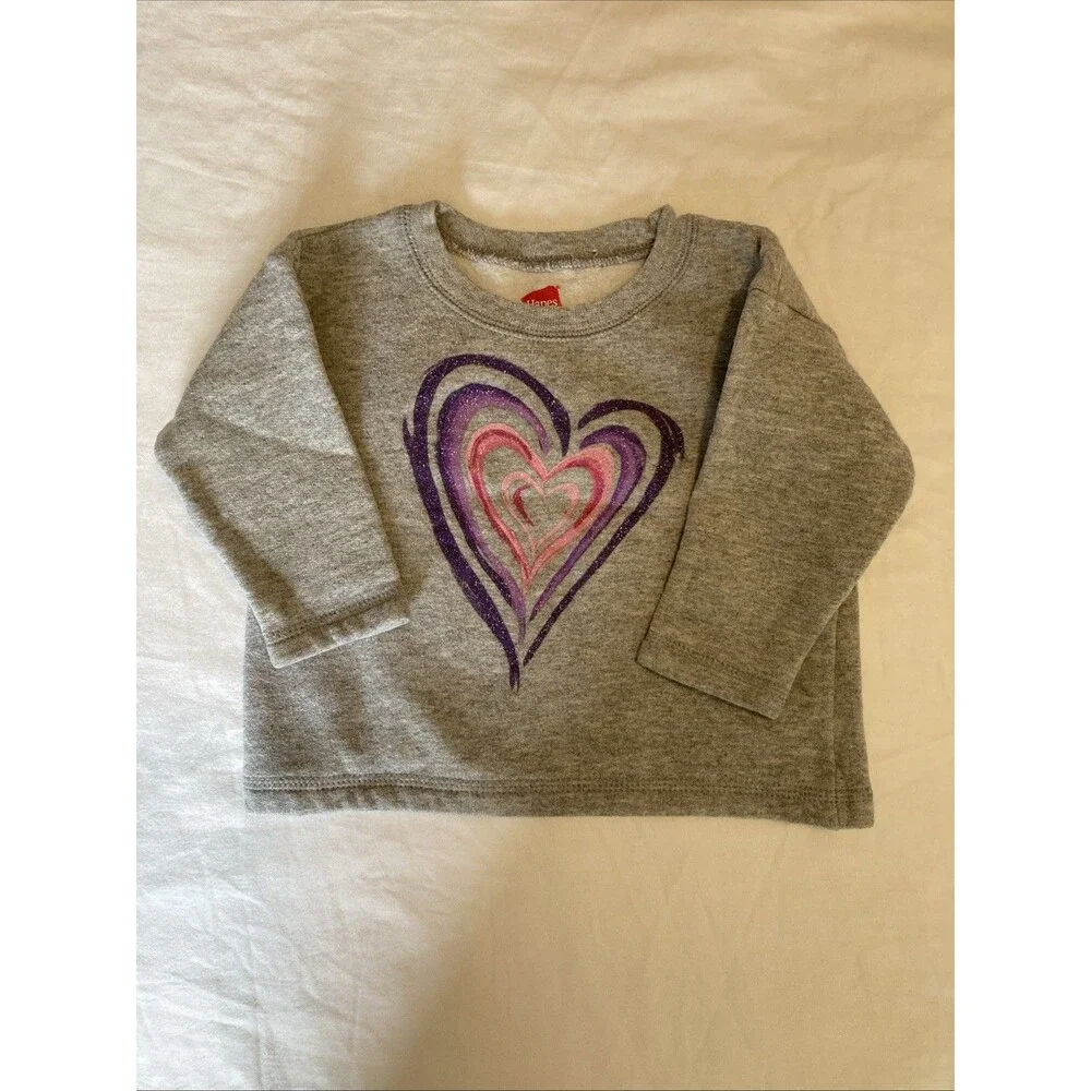12 Months Hanes baby girl clothes - one piece long sleeve top | heart theme